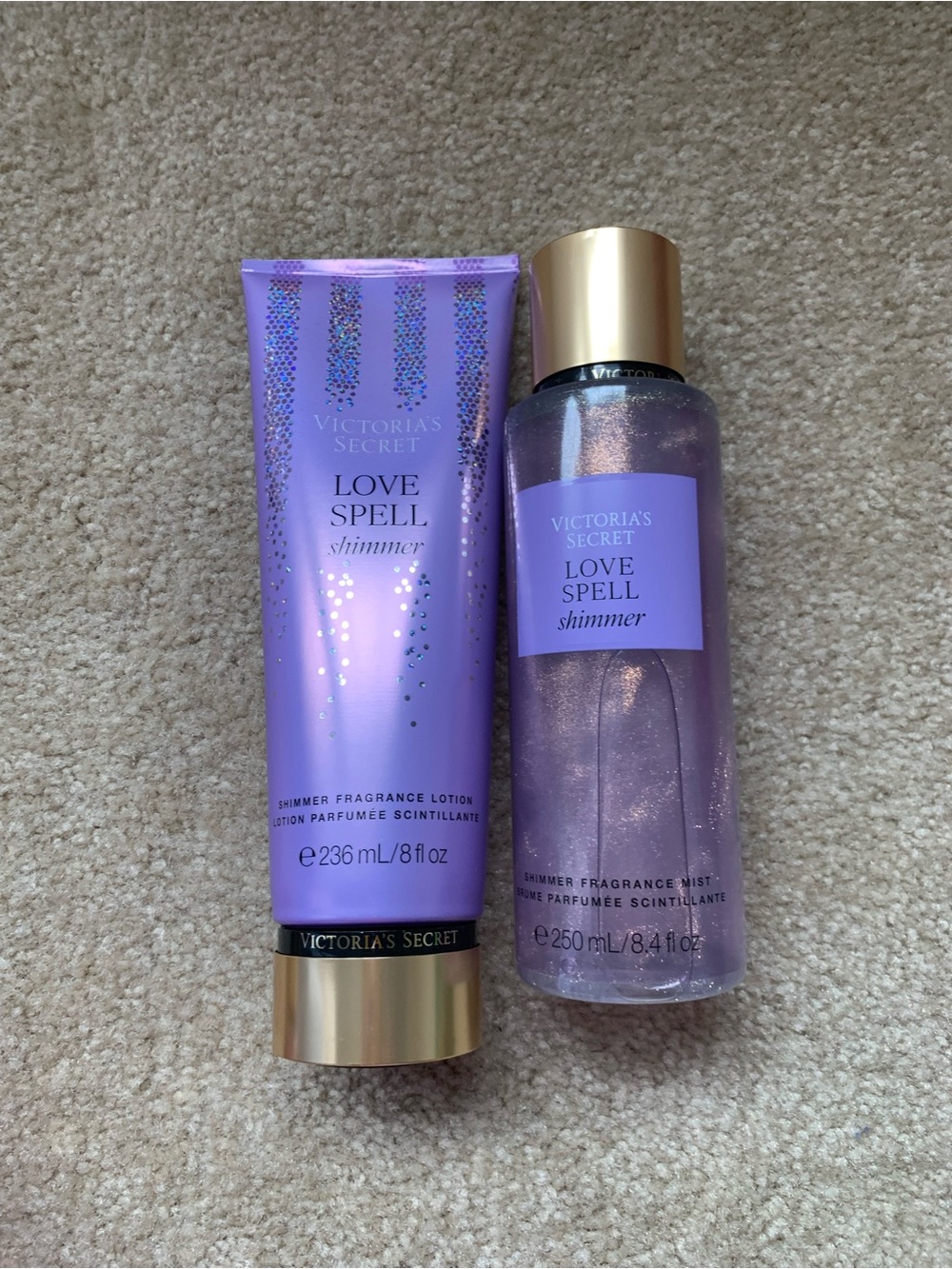 Victoria's Secret Love Spell Shimmer Set Purple and Gold